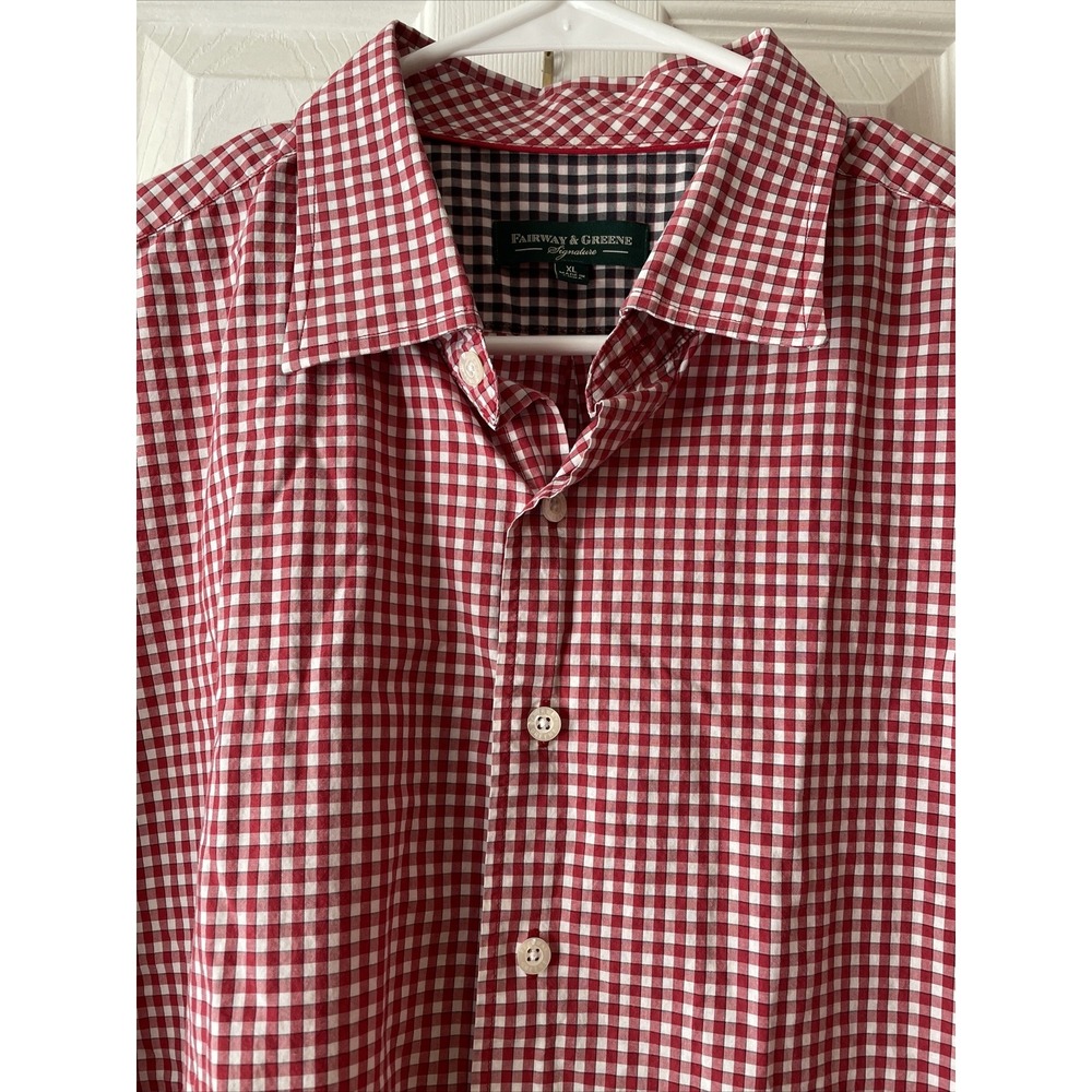 Fairway & Greene Mens Button Up Shirt Cotton XLarge Red White Check Long Sleeve - Picture 8 of 16